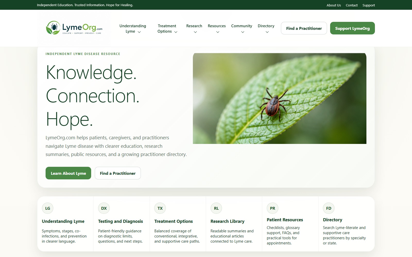 LymeOrg.com website homepage snapshot