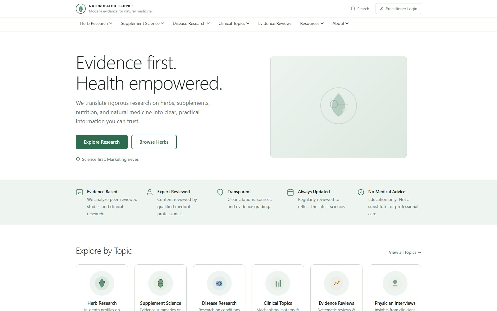 NaturopathicScience.com website homepage snapshot