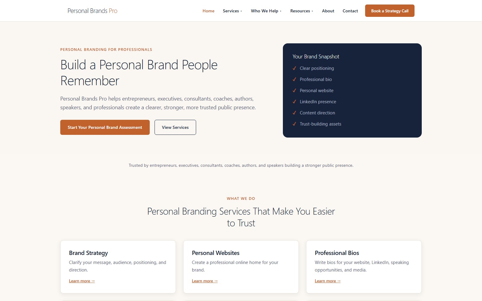 PersonalBrandsPro.com website homepage snapshot
