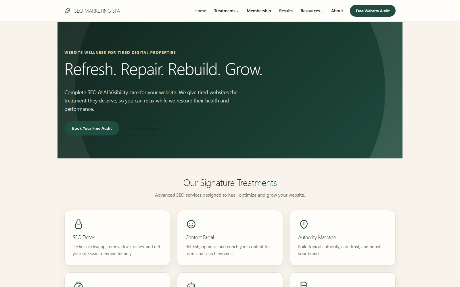 SEOMarketingSpa.com website homepage snapshot